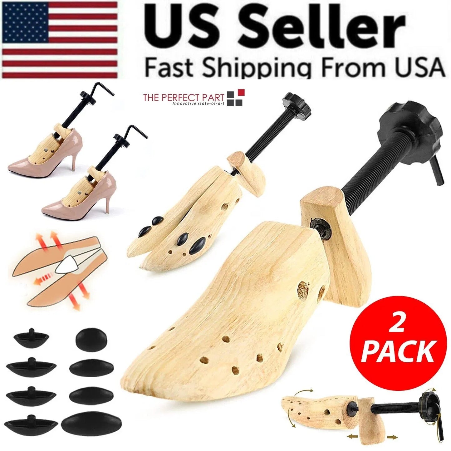 Premium 2-Way Wooden Adjustable Shoe Fitter Expander Men Women Boot Size US 5-13